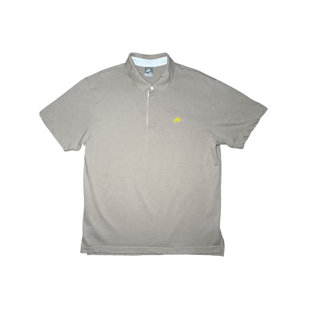 Nike Polo Shirt Men Size XXL Khaki Short Sleeve Yellow Embroidered Logo